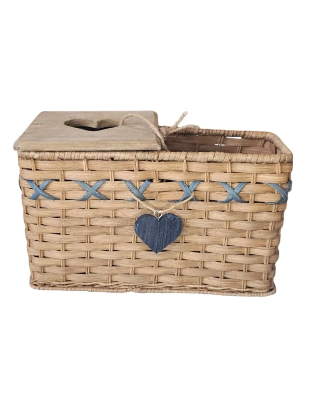 VTG Wicker Organizer Tissue Box Holder Brown Heart Cottagecore 90s Rustic
